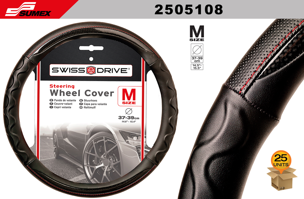STEERING WHEEL COVER SWISS DRIVE "M" BLACK ERGO CARBON (37 X 39 CM) (25 UNITS)