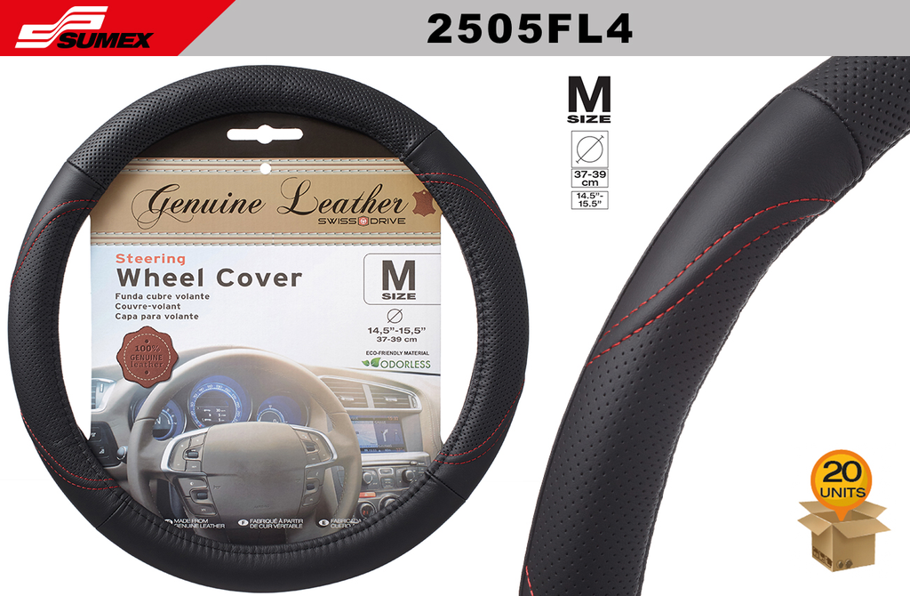 STEERING WHEEL COVER SWISS DRIVE "M" GENUINE LEATHER BLACK (37 X 39 CM) (20 UNITS)