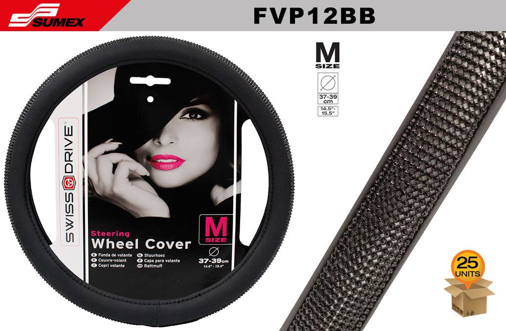 STEERING WHEEL COVER SWISS DRIVE "M" GIRLY BLING BLACK/BLACK (37 X 39 CM) (25 UNITS)