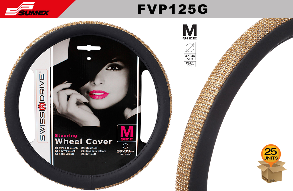 STEERING WHEEL COVER SWISS DRIVE "M" GIRLY GOLDEN/BLACK (37 X 39 CM) (25 UNITS)