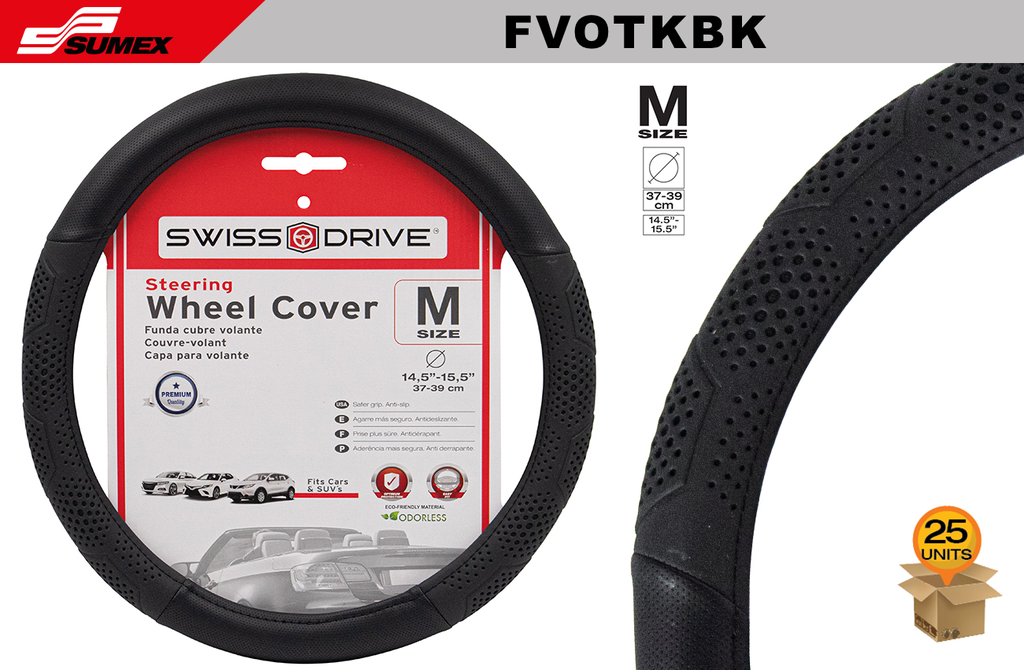 STEERING WHEEL COVER SWISS DRIVE "M" OVERTAKE BLACK/BLACK (37 X 39 CM) (25 UNITS)