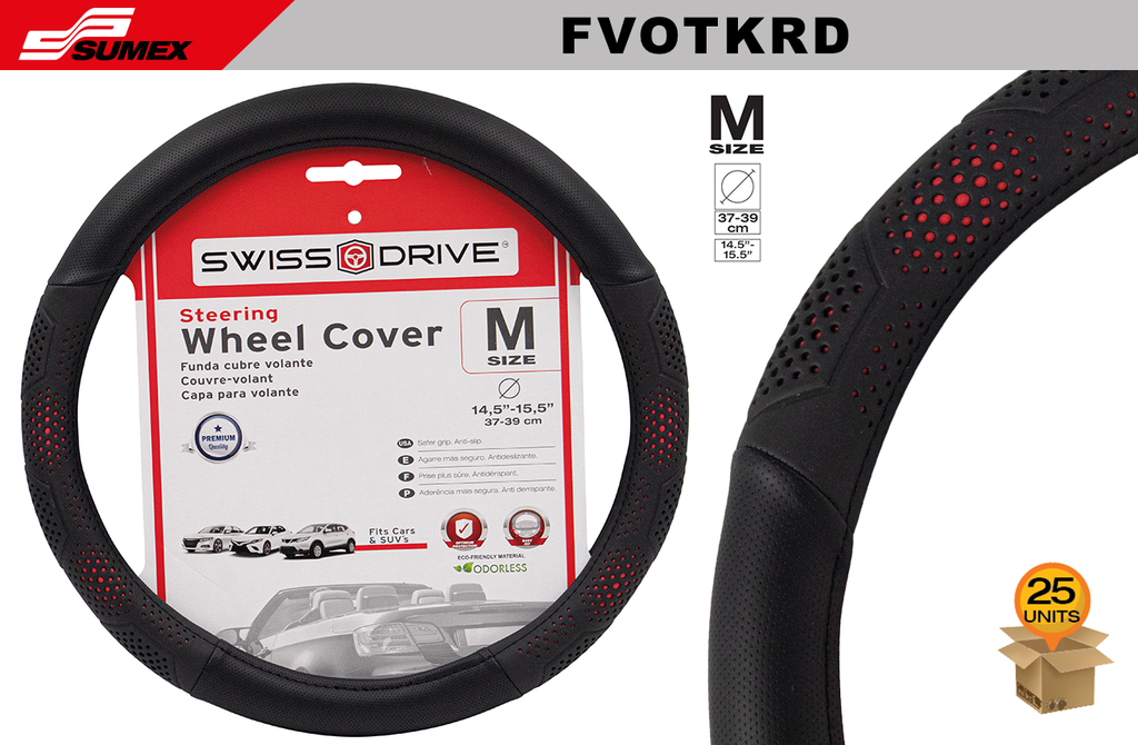 STEERING WHEEL COVER SWISS DRIVE "M" OVERTAKE BLACK/RED (37 X 39 CM) (25 UNITS)