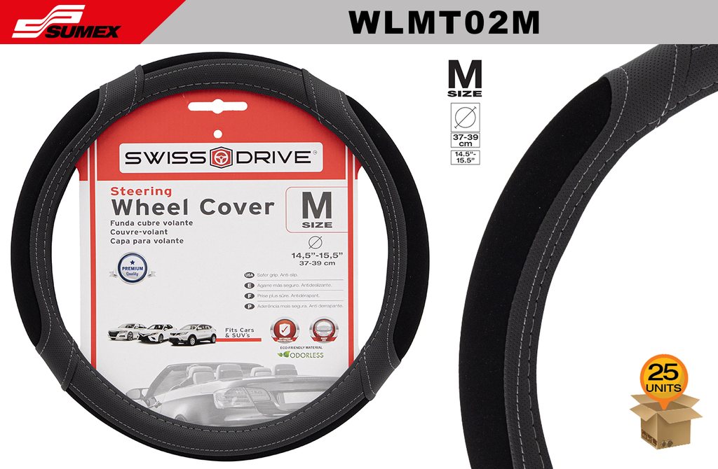 FORRO DE TIMON SWISS DRIVE "M" PAD NEGRO/COSTURA GRIS (37 x 38CM) (25 UNDS)