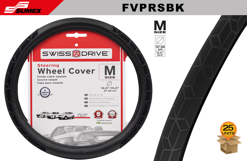 STEERING COVER SWISS DRIVE "M" PRISMA BLACK/BLACK (37 X 39 CM) (25 UNITS)