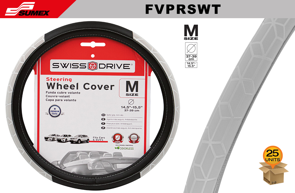 STEERING COVER SWISS DRIVE "M" PRISMA BLACK/WHITE(37 X 39 CM) (25 UNITS)
