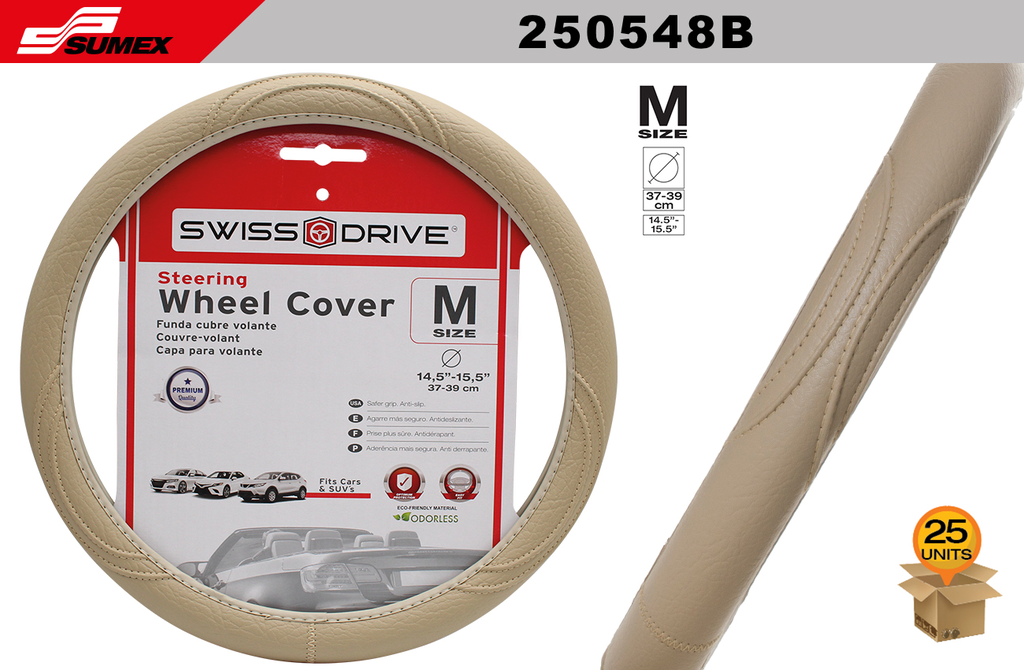 STEERING WHEEL COVER SWISS DRIVE "M" EKO BEIGE (37 X 39 CM) (25 UNITS)