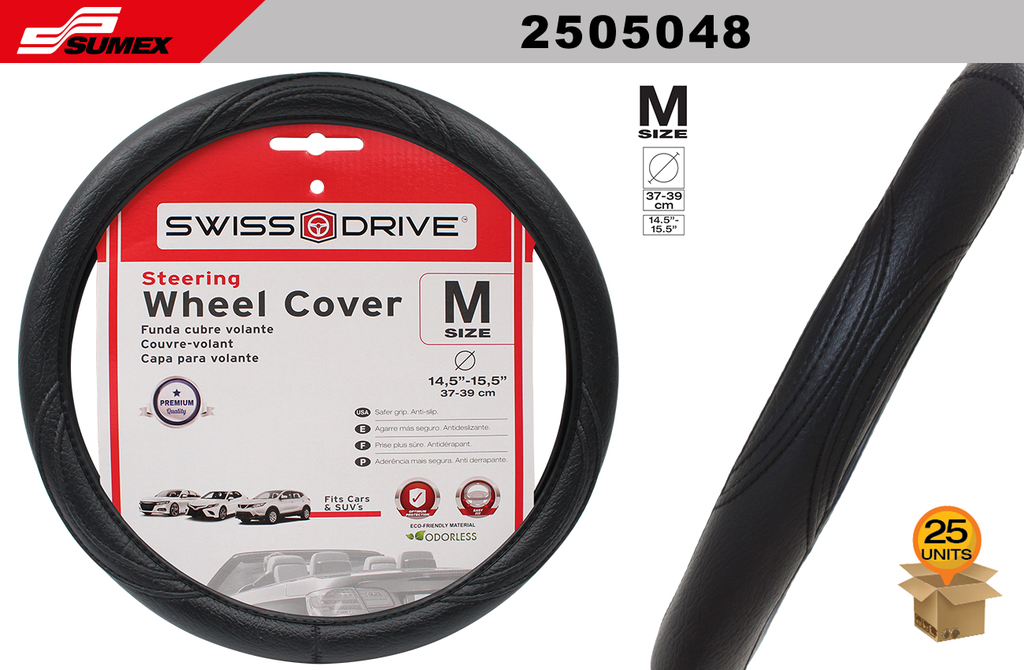 STEERING WHEEL COVER SWISS DRIVE "M" EKO BLACK (37 X 39 CM) (25 UNITS)