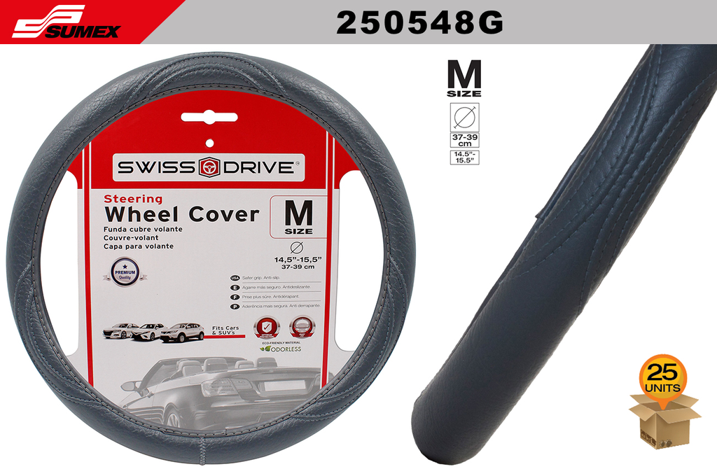 STEERING WHEEL COVER SWISS DRIVE "M" EKO GREY (37 X 39 CM) (25 UNITS)