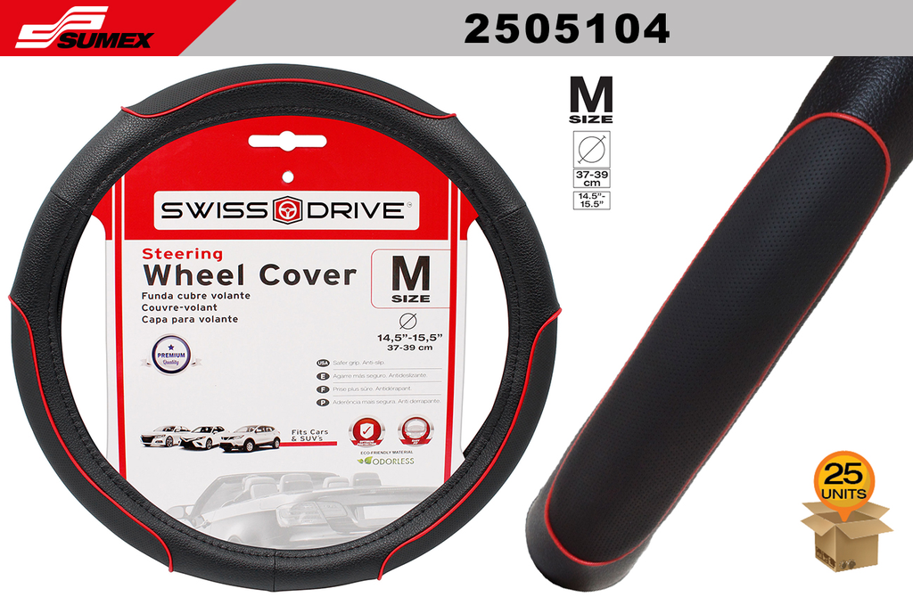 STEERING WHEEL COVER SWISS DRIVE "M" RED DEVIL BLACK (37 X 39 CM) (25 UNITS)