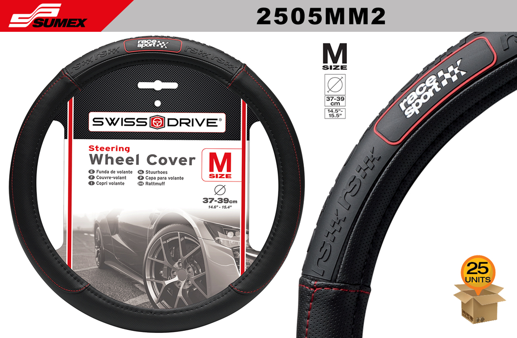 STEERING WHEEL COVER SWISS DRIVE "M" RACE SPORT RUBBER GRIP BLACK (37 X 39 CM) (25 UNITS)