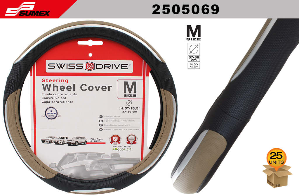 STEERING WHEEL COVER SWISS DRIVE "M" SNAKE BEIGE/BLACK (37 X 39 CM) (25 UNITS)