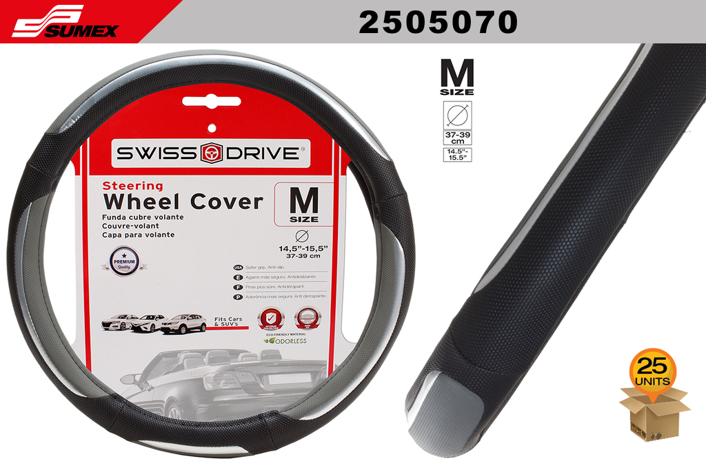 STEERING WHEEL COVER SWISS DRIVE "M" SNAKE GREY/BLACK (37 X 39 CM) (25 UNITS)