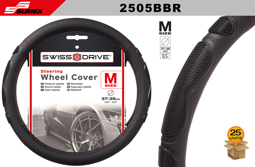 STEERING WHEEL COVER SWISS DRIVE "M" SOFT GRIP BLACK (37 X 39 CM) (25 UNITS)