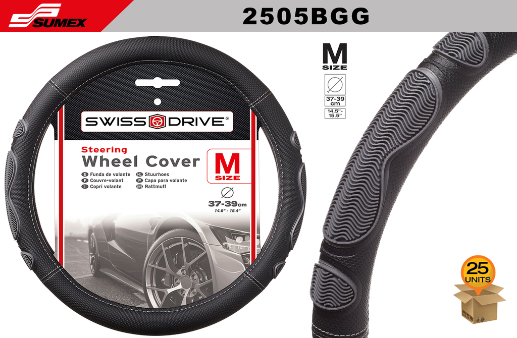 STEERING WHEEL COVER SWISS DRIVE "M" SOFT GRIP GREY (37 X 39 CM) (25 UNITS)