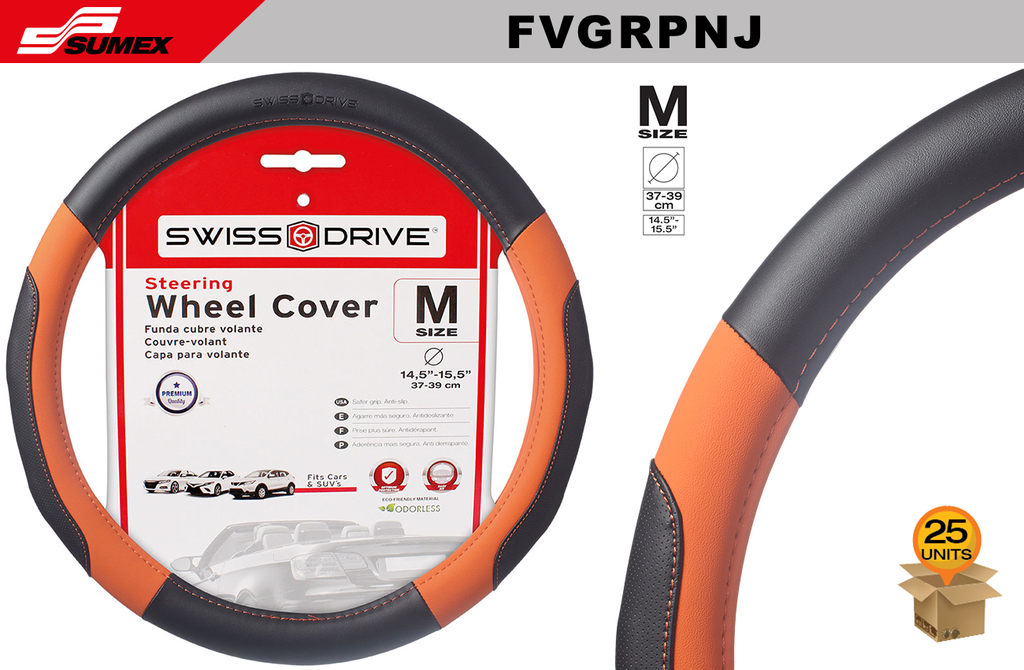 STEERING WHEEL COVER SWISS DRIVE "M" SPORT ORANGE BLACK/ORANGE (37 X 39 CM) (25 UNITS)