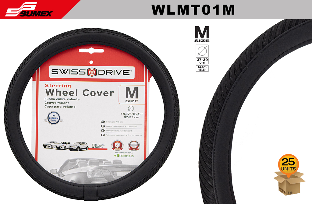 STEERING WHEEL COVER SWISS DRIVE "M" STRIPE BLACK (37 X 38 CM) (25 UNITS)