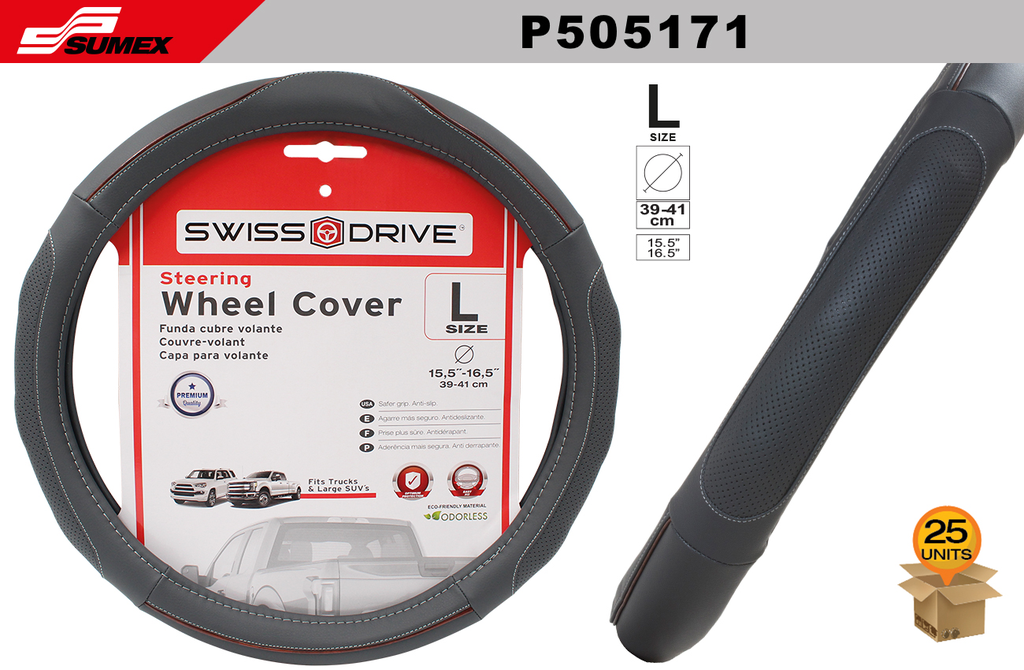 STEERING WHEEL COVER SWISS DRIVE "L" SUPER FIVER GREY (39 X 41 CM) (25 UNITS)