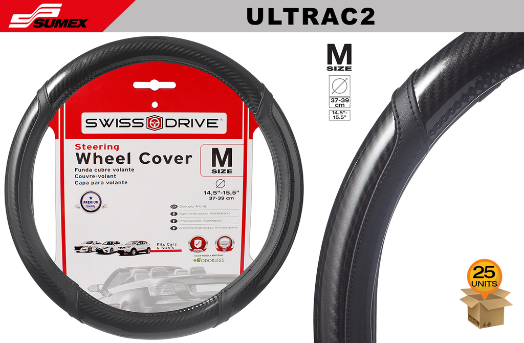 STEERING WHEEL COVER SWISS DRIVE "M" ULTRA CARBON BLACK (37 X 39 CM) (25 UNITS)