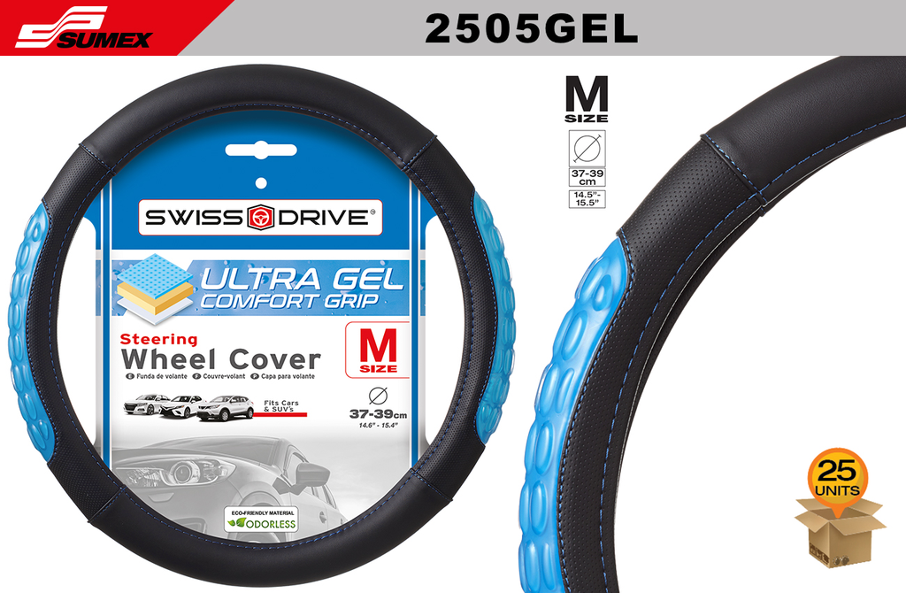STEERING WHEEL COVER SWISS DRIVE "M" ULTRA GEL BLACK/BLUE (37 X 39 CM) (25 UNITS)