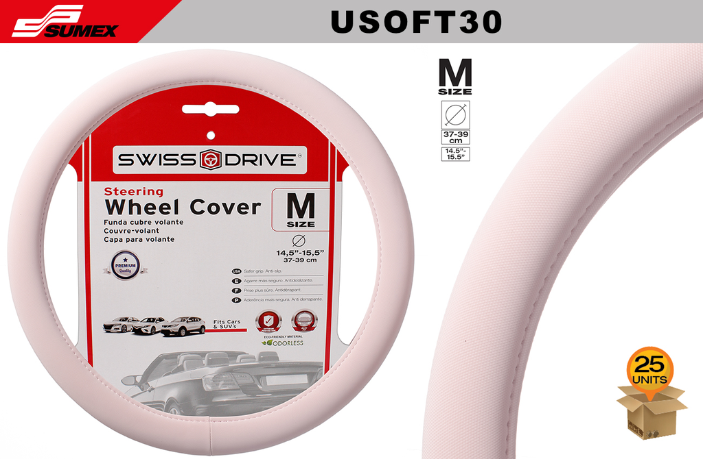 STEERING WHEEL COVER SWISS DRIVE "M" ULTRA SOFT PINK (37 X39 CM) (25 UNITS)
