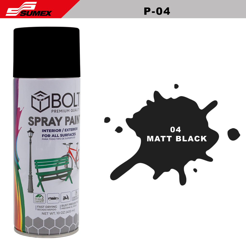 PINTURA EN SPRAY BOLT 04 MATT BLACK 400ML (12UNDS)