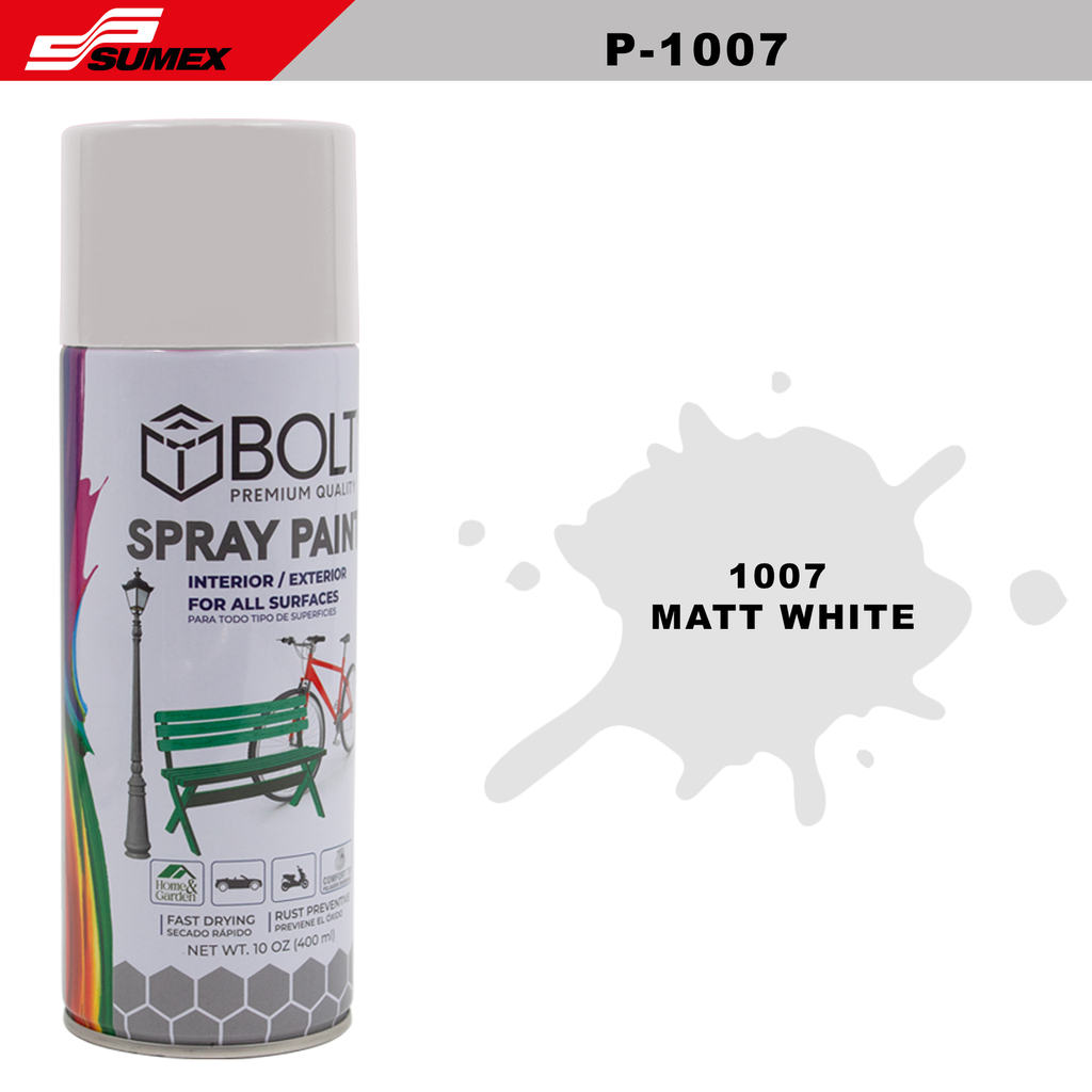 PINTURA EN SPRAY BOLT 1007 MATT WHITE 400ML(12UNDS)