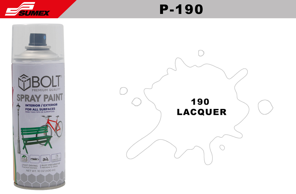 PINTURA EN SPRAY BOLT 190 LACQUER 400ML (12UNDS)