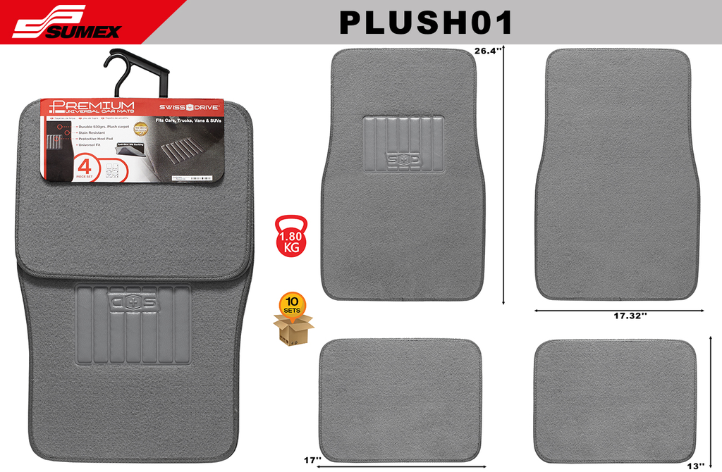 ALFOMBRA DE FELPA SWISS DRIVE GRIS (4UNDS) (10SETS)