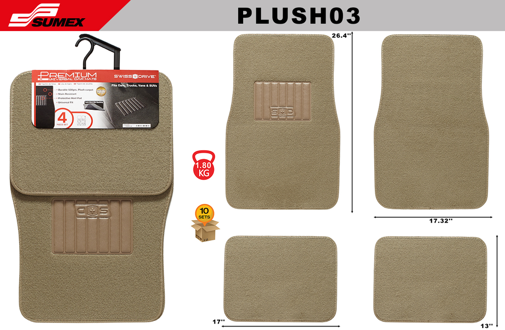 PLUSH CAR MAT SWISS DRIVE BEIGE (4 UNITS) (10 SETS)