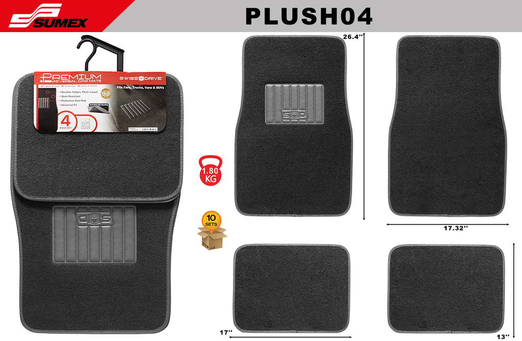 PLUSH CAR MAT SWISS DRIVE DARK GREY (4 UNITS) (10 SETS)