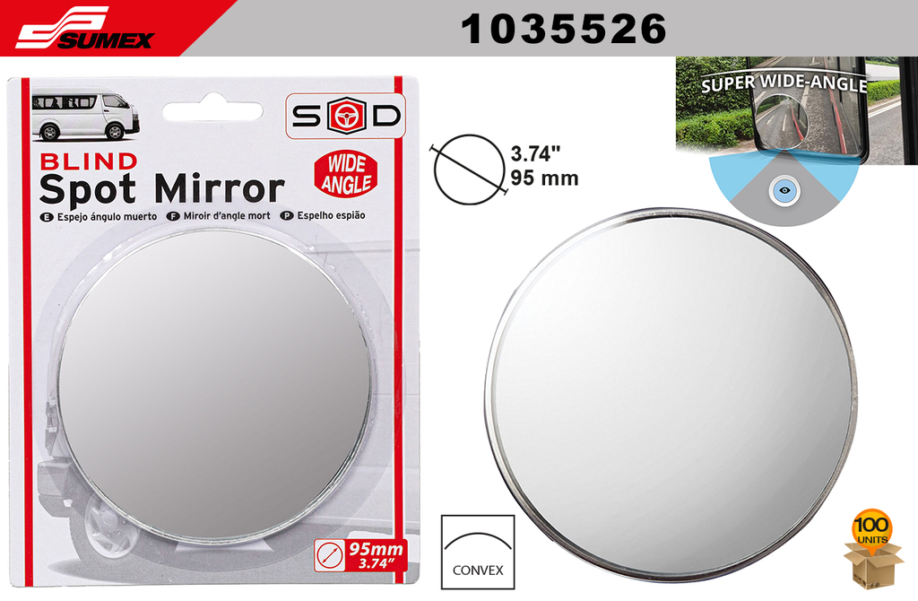ESPEJO DE PUNTO CIEGO REDONDO PARA CAMION & VAN SWISS DRIVE (100 UNDS)