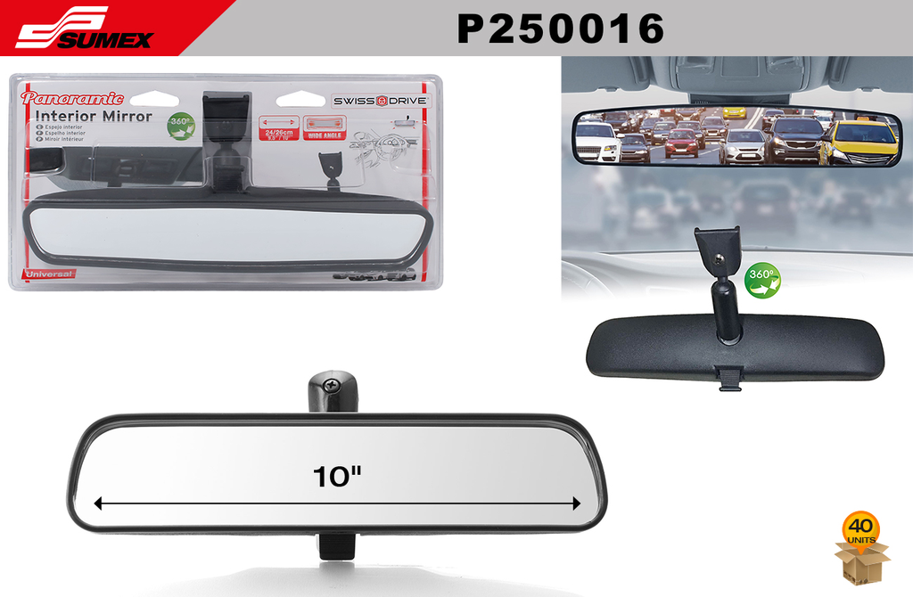 ESPEJO RETROVISOR INTERIOR SWISS DRIVE (10") (40 UNDS) (2 SETS = 20 UNDS)