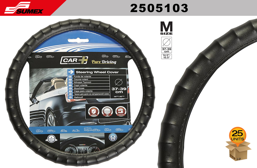 STEERING WHEEL COVER CAR +  "M" BLACK (37 X 39 CM) (25 UNITS)