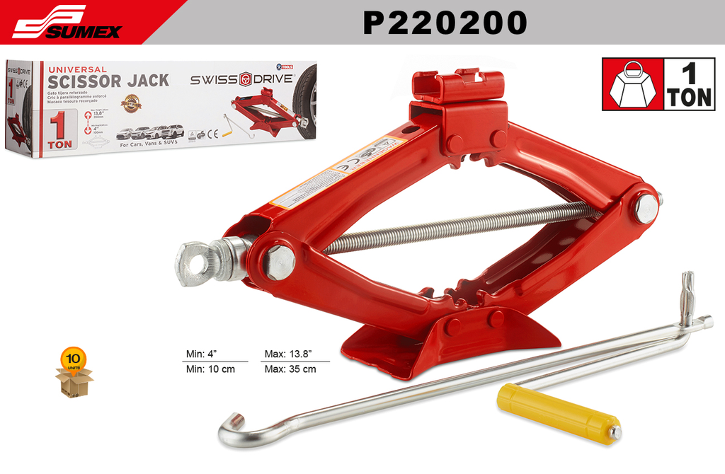 SCISSOR JACK 1 TONS SWISS DRIVE RED (10 SETS)