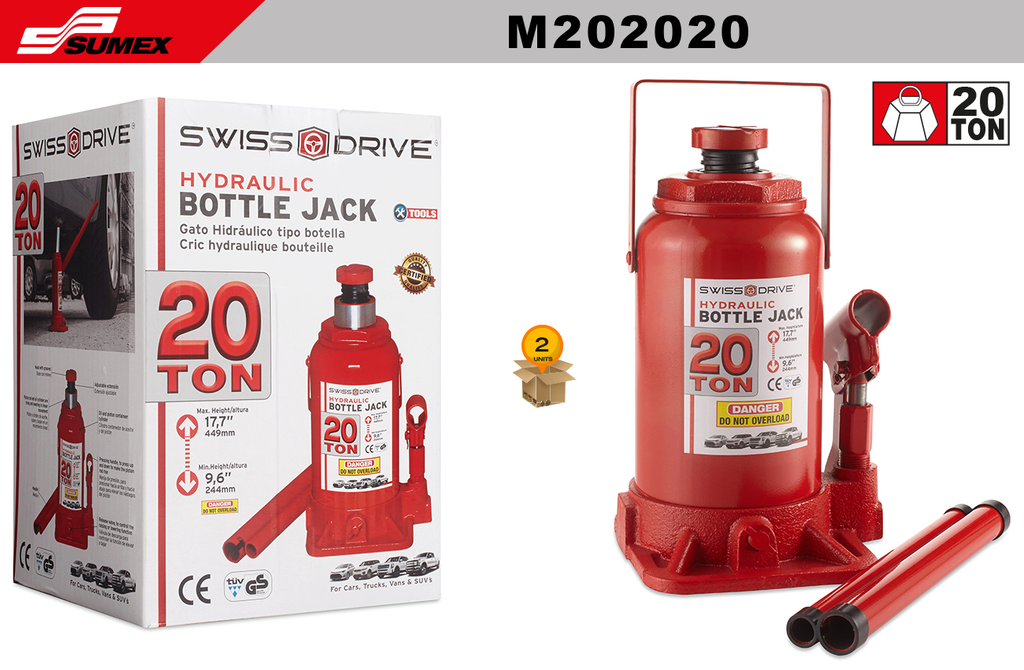HYDRAULIC BOTTLE JACK 20 TONS SWISS DRIVE BOX (2 SETS)