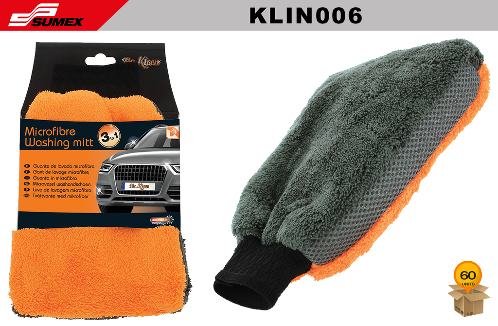MICROFIBER POLISH & WASHING MITT MR. KLEEN (8" X 5.5" X 1.6") (60 UNITS)