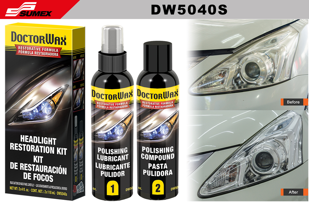 RESTAURADOR DE FAROS DOCTOR WAX KIT 2PCS (2 X 4 OZ) (6 UNDS)