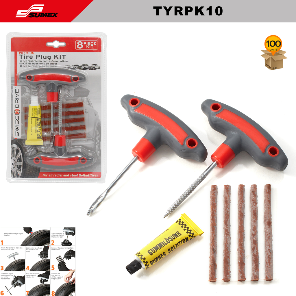 KIT REPARACION DE NEUMATICOS SWISS DRIVE ROJO (100 SETS)( 4 SETS = 25 UNDS)