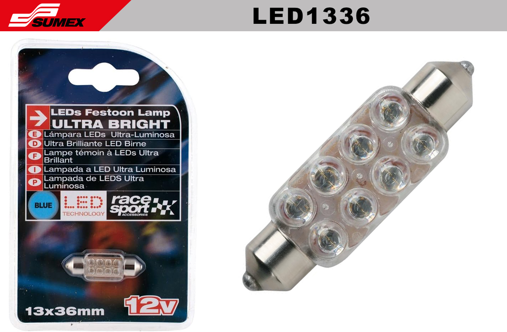 LAMPARA LED ULTRA LUMINOSA AZUL RACE SPORT (13 X 36 MM) (100 SETS)