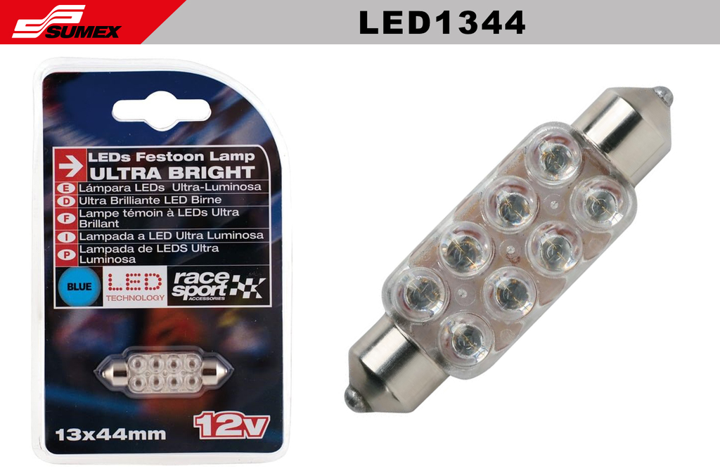 LUZ LED ULTRA LUMINOSA AZUL RACE SPORT (13X44MM) 200PCS