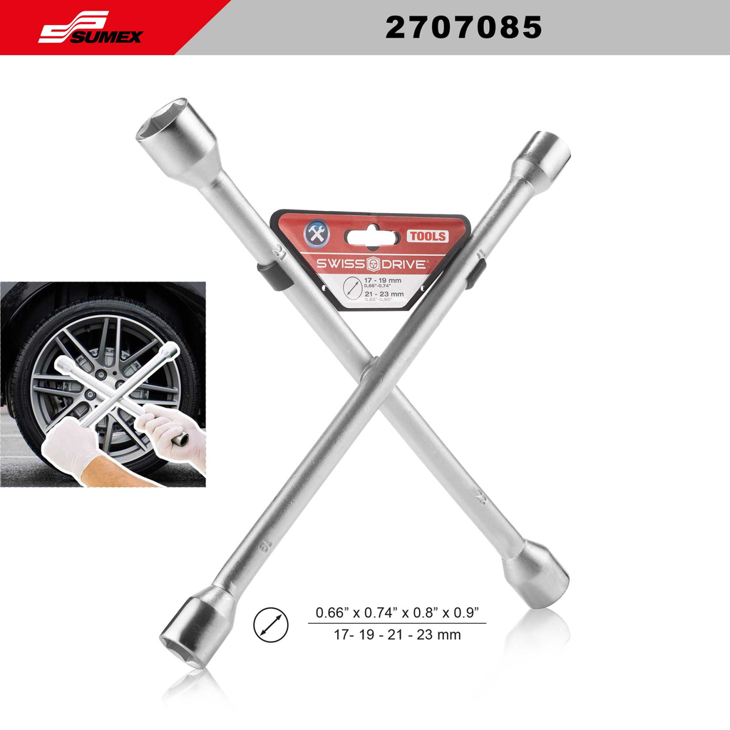 CHROME CROSS WHEEL WRENCH SWISS DRIVE (17-19-21-23 MM) (20 UNITS)