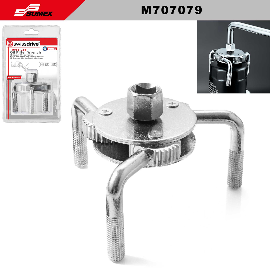 LLAVE DE FILTRO DE ACEITE DE 3 GARRAS SWISS DRIVE (65MM - 110MM) (48 UNDS)(4 SETS = 12 UNDS)