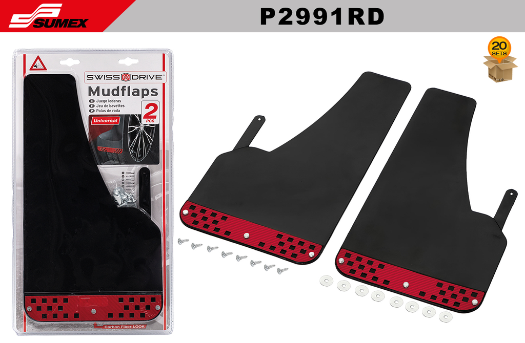 RALLY MUDFLAP SWISS DRIVE CARBON RED (2 UNITS)(4 SETS = 5 UNITS)(20 SETS)
