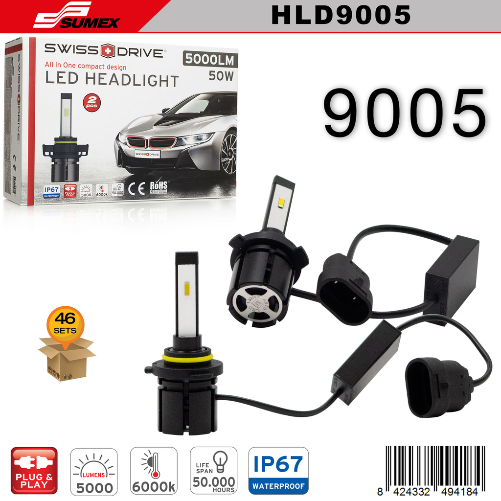LUZ LED SWISS DRIVE 6000K 9005 (5000LM) (2 UNDS) (46 SETS)