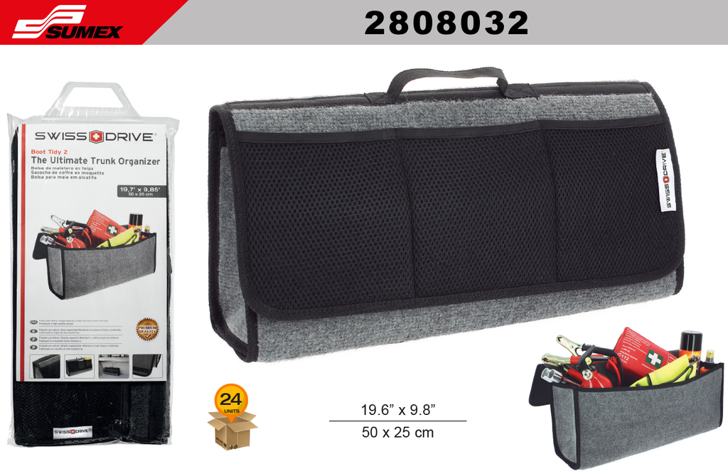 ORGANIZADOR DE MALETERO DE FELPA SWISS DRIVE GRIS (19.6" X 9.8") (50 X 25CM) (24 UNDS)