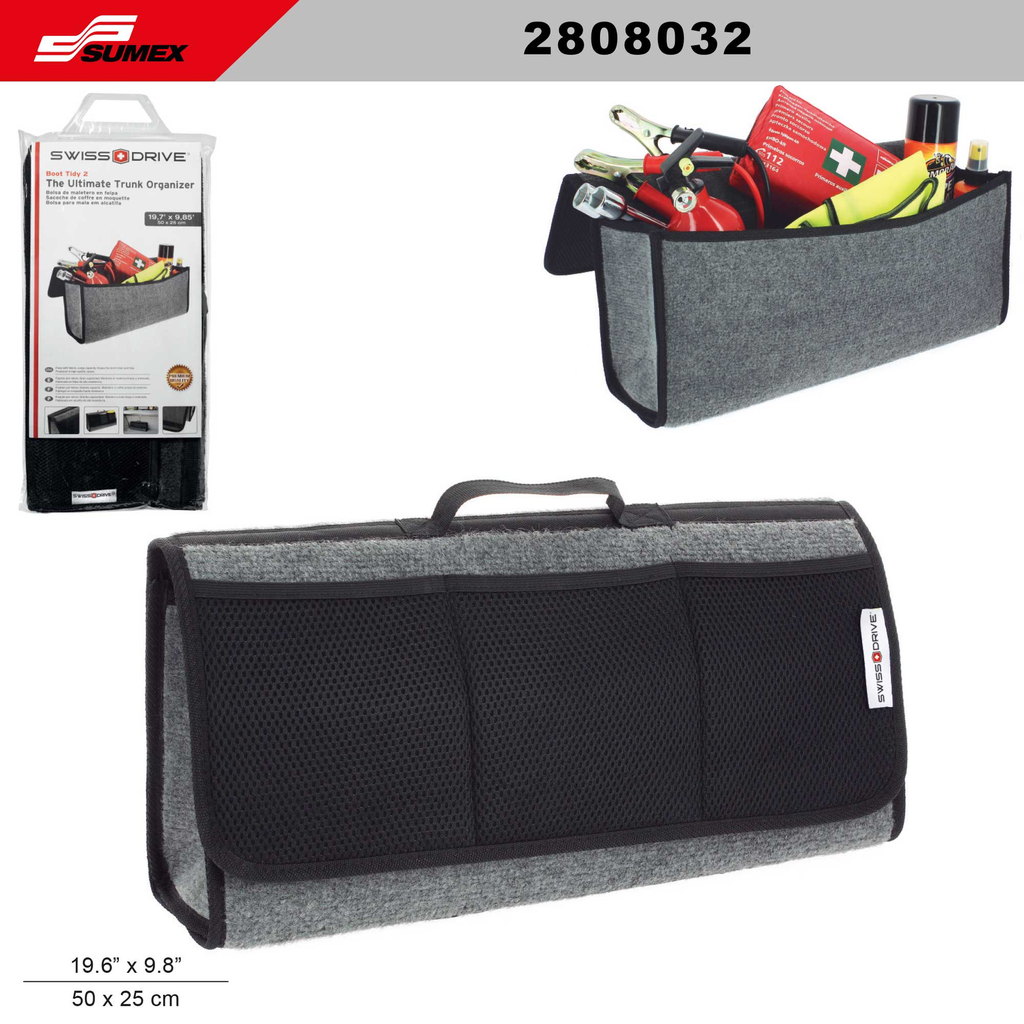 ORGANIZADOR DE MALETERO DE FELPA SWISS DRIVE GRIS (19.6" X 9.8") (50 X 25CM) (24 UNDS)
