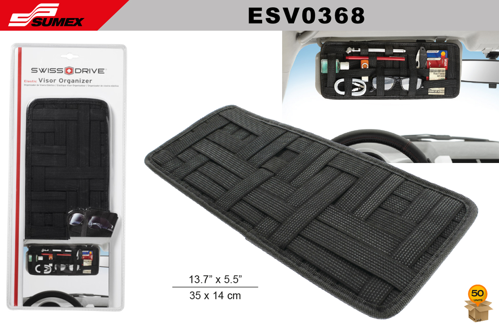 ELASTIC SUN VISOR ORGANIZER SWISS DRIVE BLACK (50 UNITS)