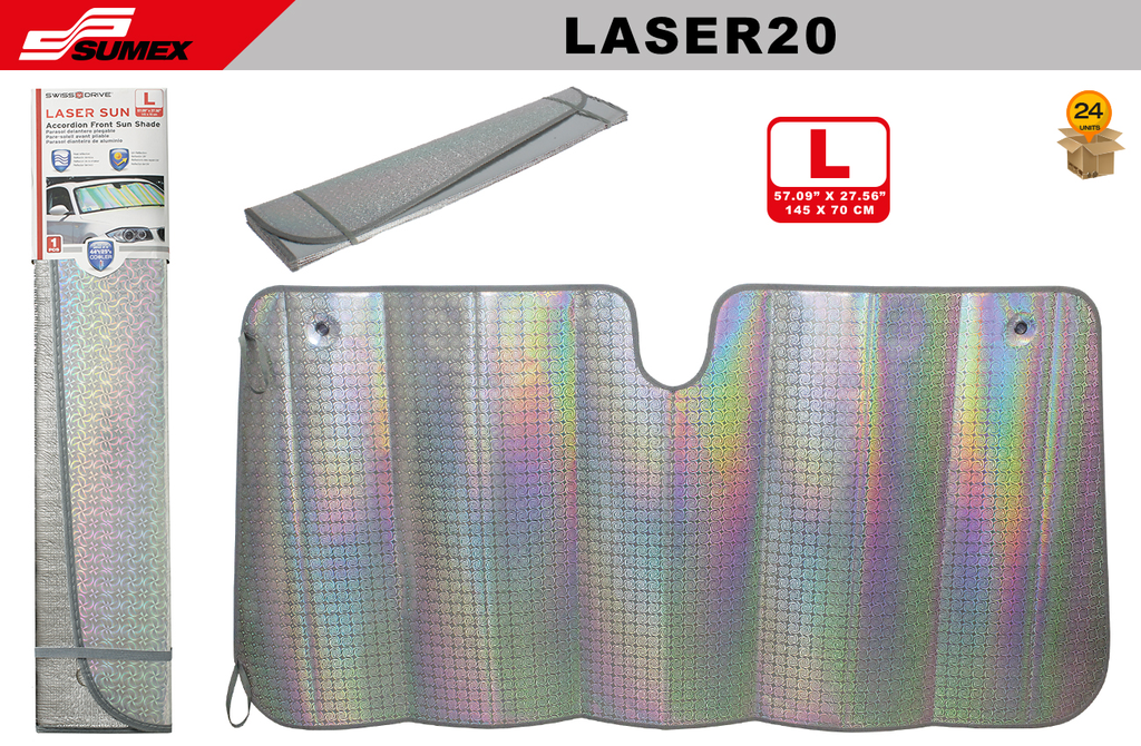 PARASOL FRONTAL SWISS DRIVE "L" LASER (57" X 27") (24 UNDS)