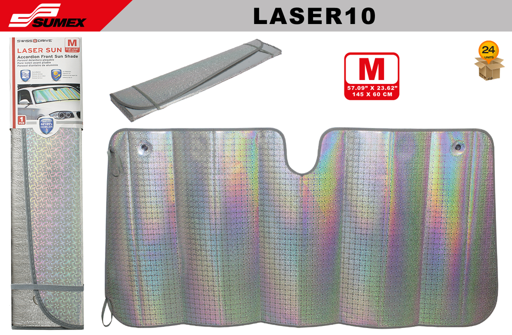 FOLDING FRONT SUNSHADE SWISS DRIVE "M" LASER (57" X 23") (24 UNITS)