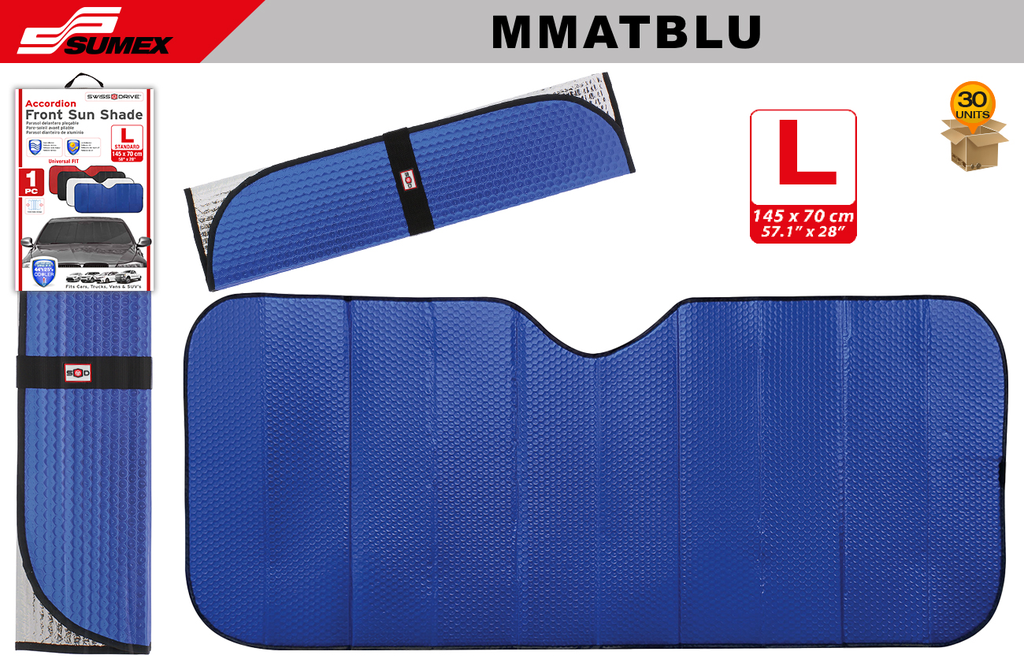 FOLDING FRONT SUNSHADE SWISS DRIVE "L" MATT BLUE (58 X 70 CM) (30 UNITS)